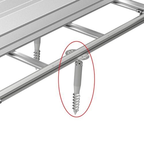 Biohort Smartbase Plus Fundament Zusatztür für Gerätehäuser. Silber Schraubenfundament auf weissem Hintergrund.